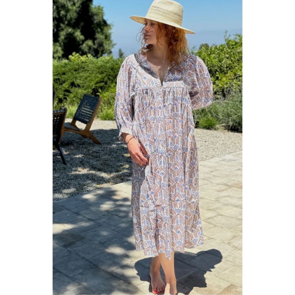 Baobab Angy Block Printed Dress Blue/White Nwt Size S/M